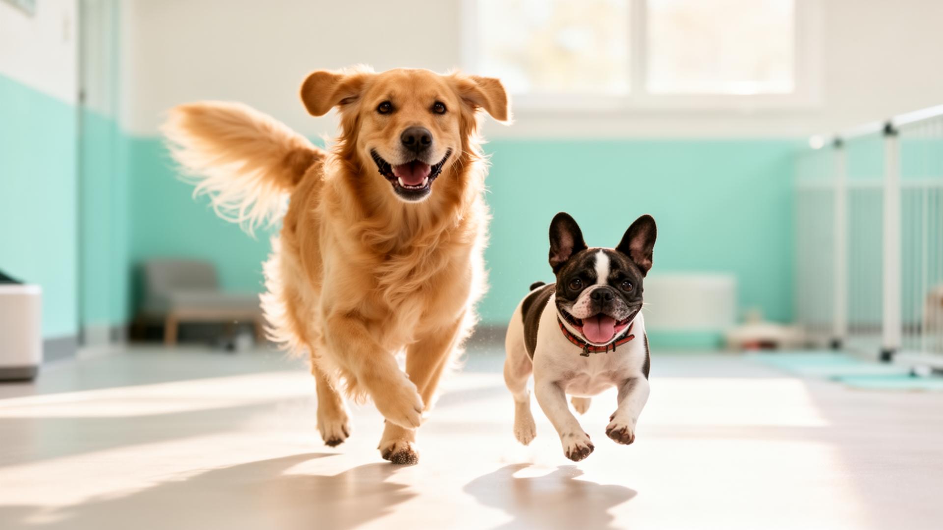 Cães felizes brincando na Madu Pet Family